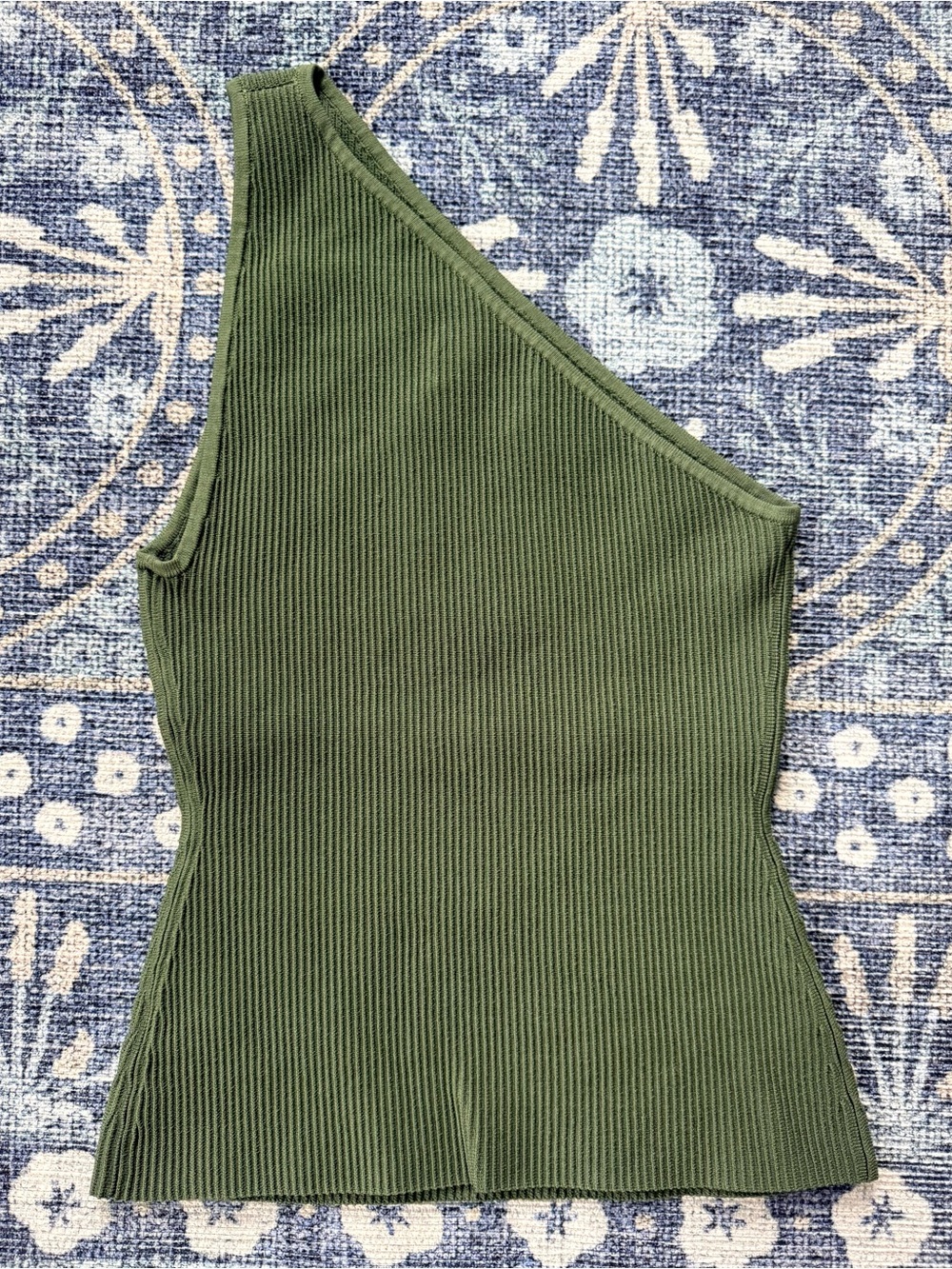 Babaton Olive Green One-Shoulder Rib Knit top